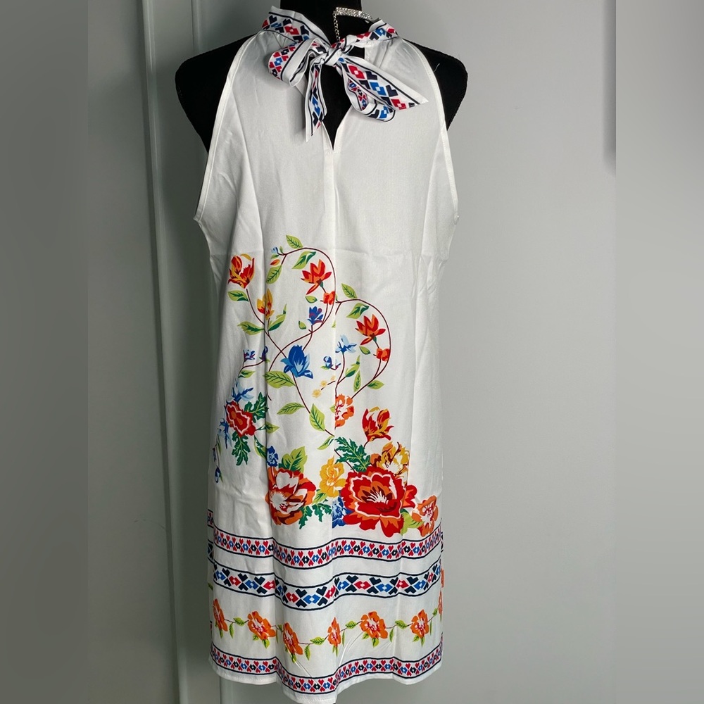 Vintage Floral Print Dress, Casual Tie Back Sleeveless Dress, - Picture 4 of 8